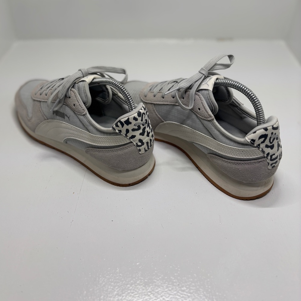 Puma Retro Runner Sneakers Womens 8.5 Gray Suede Nylon Gum Sole Leopard Heel - Picture 11 of 13